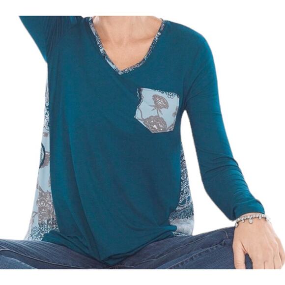 Chico’s Blue Multicolor Paisley Floral Woven Back Tunic Top, Size 1=Small - Picture 2 of 14